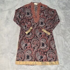 Polo Indian Pakistani Kurta Kameez‎ Tunic Top Dress Paisley Gold Womens Size 38